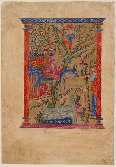 来自亚美尼亚手稿的Folio：进入耶路撒冷，c.1500（墨水，不透明的卫生纸和纸上的黄金） 作者 亚美尼亚学校