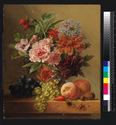 一壶鲜花和水果，1844年之前 作者 阿诺德斯·布洛默斯