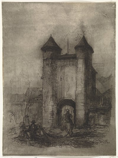 从田野一侧俯瞰马斯特里赫特的帮助之门
贾尔门（物品上的标题） 作者 阿诺德·谢普肯斯