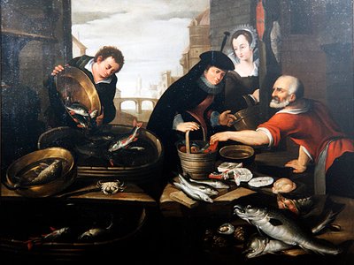 卖鱼人的摊位（布面油画） 作者 Arnout de Muyser