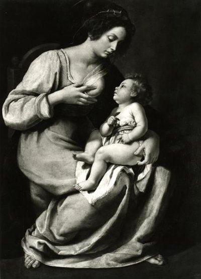 樱桃圣母（布面油画）（黑白照片）。 作者 蒿（Artemisia Gentileschi）