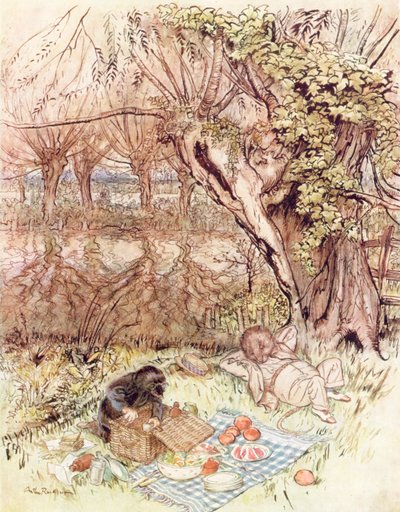 肯尼斯-格雷厄姆为《柳林风声》绘制的插图（彩色石版画） 作者 亚瑟（后）拉克汉姆