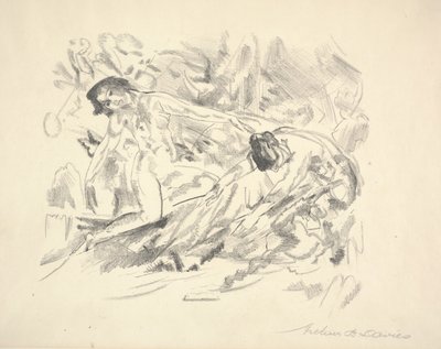 风景中的两个女性形象（铅笔在纸上） 作者 亚瑟·鲍恩·戴维斯