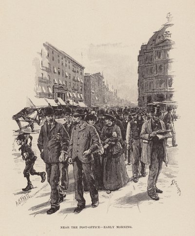 清晨，邮局附近（雕刻） 作者 亚瑟·伯迪特·弗罗斯特