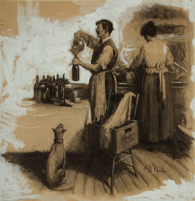 私酒贩子》（木板上的炭笔和水粉画） 作者 亚瑟·伯迪特·弗罗斯特