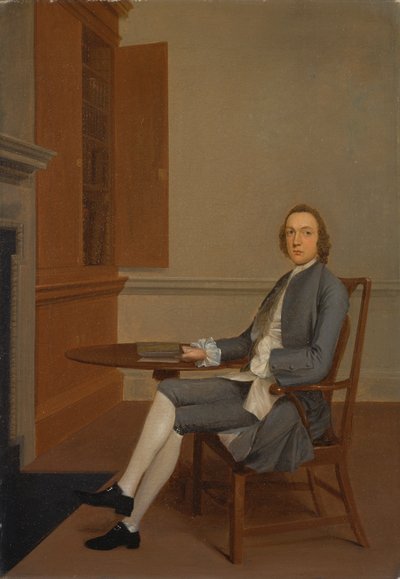 一个身份不明的男子坐在桌子旁 作者 亚瑟·戴维斯（Arthur Devis）
