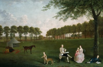 约翰-肖爵士和他的家人在肯特郡Eltham Lodge的公园，1761年。 作者 亚瑟·戴维斯（Arthur Devis）