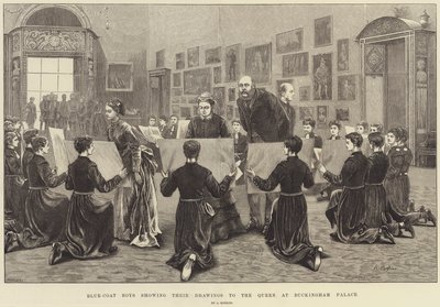 Blue-Coat男孩在白金汉宫向女王展示他们的图画 作者 Arthur Hopkins