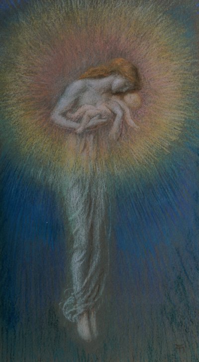 母性，1890年代（纸上粉彩） 作者 亚瑟·休斯