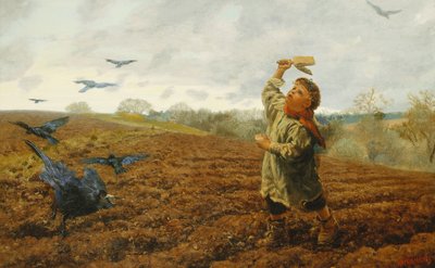 乌鸦吓人者； “鸽子和乌鸦，照顾脚趾”，1884年 作者 亚瑟·休斯