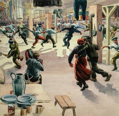 吉森营地的圣诞夜，约 1916 年（纸面水彩画） 作者 亚瑟·南特尔