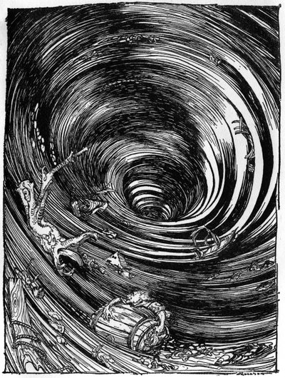 埃德加-爱伦-坡的《漩涡中的后裔》（A Descent into the Maelstrom）。 作者 亚瑟·拉克汉姆（Arthur Rackham）