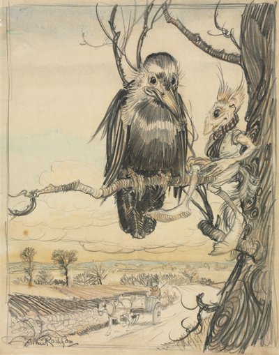 松鼠和乌鸦 作者 亚瑟·拉克汉姆（Arthur Rackham）