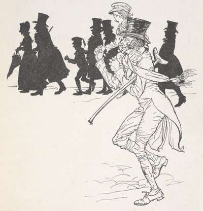 一个男孩被男人扛在肩上 作者 亚瑟·拉克汉姆（Arthur Rackham）