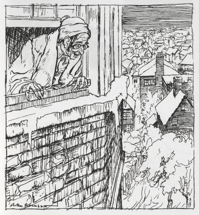 一个男人看着窗外 作者 亚瑟·拉克汉姆（Arthur Rackham）