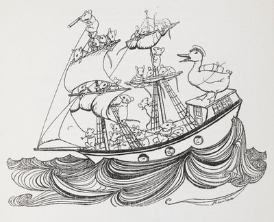 一艘船的船员是老鼠，船长是鸭子。 作者 亚瑟·拉克汉姆（Arthur Rackham）