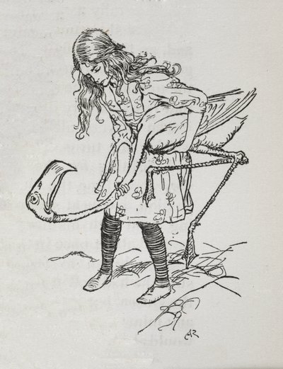 爱丽丝和火烈鸟玩槌球 作者 亚瑟·拉克汉姆（Arthur Rackham）