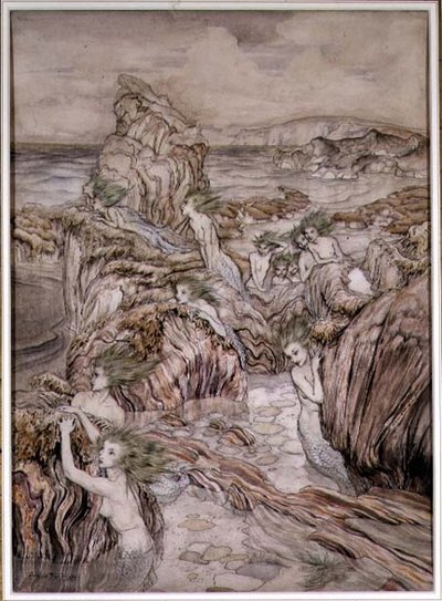 Aly，插图来自纳撒尼尔-霍桑的《三个金苹果》一书，由Hodder and Stoughton出版（纸上笔墨、水彩）。 作者 亚瑟·拉克汉姆（Arthur Rackham）