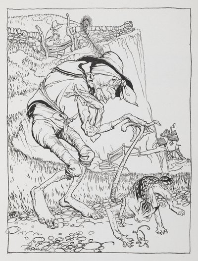 一个歪老头和他的歪猫、歪房子。 作者 亚瑟·拉克汉姆（Arthur Rackham）