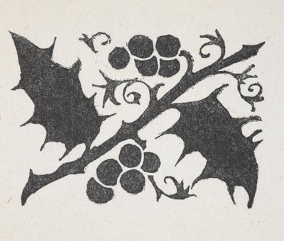 冬青叶和浆果的黑白印刷品 作者 亚瑟·拉克汉姆（Arthur Rackham）