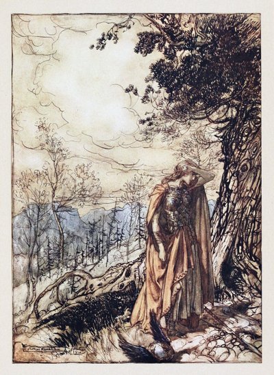 布伦希尔德。理查德·瓦格纳（Richard Wagner）的《莱茵金和女武神》插图，1910年 作者 亚瑟·拉克汉姆（Arthur Rackham）