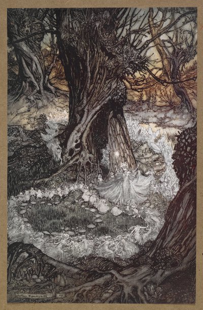 来吧，现在来个圆舞曲
仲夏夜之梦》中的一个场景。 作者 亚瑟·拉克汉姆（Arthur Rackham）