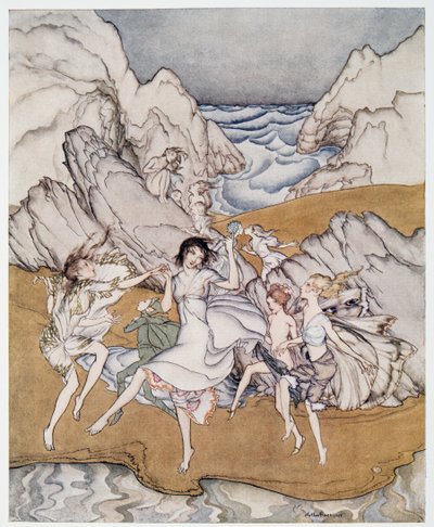 来自William Shakespeares The Tempest酒吧的这些黄色沙滩插图。 1926年 作者 亚瑟·拉克汉姆（Arthur Rackham）