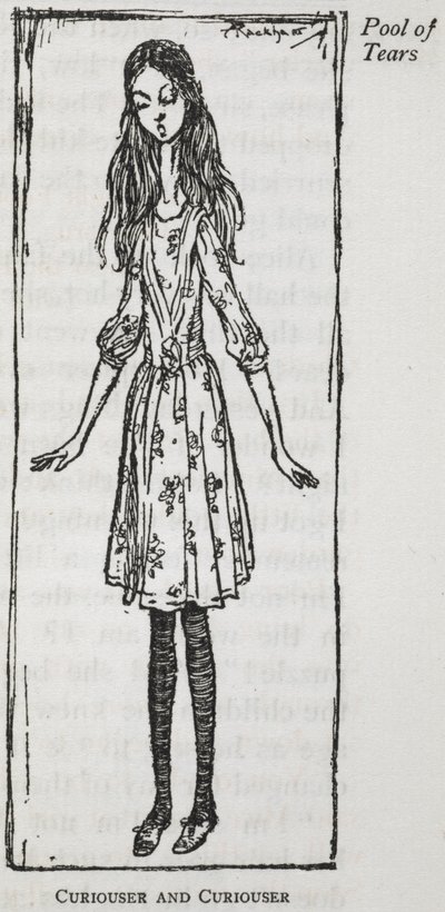 越来越好奇"--爱丽丝开始长大后 作者 亚瑟·拉克汉姆（Arthur Rackham）