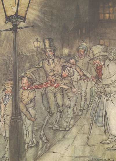 “在康希尔的幻灯片上滑下来” 作者 亚瑟·拉克汉姆（Arthur Rackham）