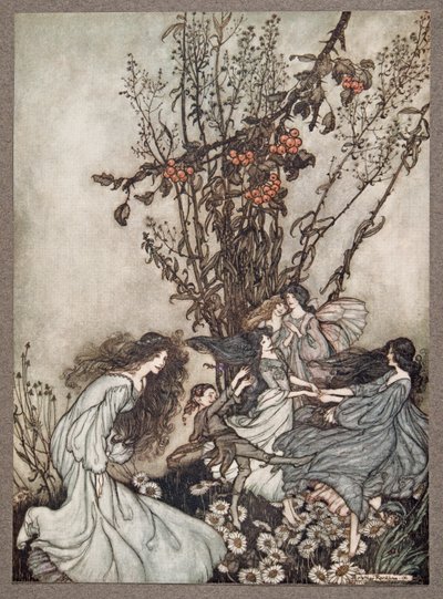 仙女永远不会说我们感到高兴，他们说的是我们从Jens Barrie（1860  -  1937），酒吧的肯辛顿花园的Peter Pan翩翩起舞。 1906年 作者 Arthur Rackham