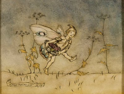 仙女，“仲夏夜之梦”中的插图，由Heinemann出版，1908年（钢笔，墨水和纸张在纸上） 作者 Arthur Rackham