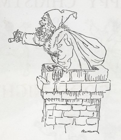 圣诞老人爬下烟囱 作者 亚瑟·拉克汉姆（Arthur Rackham）