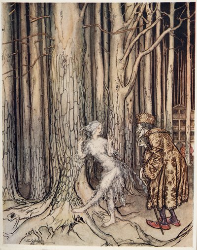 Fitchers Bird，来自格林兄弟的小弟弟和其他故事，1917年 作者 亚瑟·拉克汉姆（Arthur Rackham）