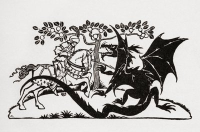 乔治和龙选自 F.A. Steel 重述的《英国童话》一书，由 Arthur Rackham 绘制插图，1927 年出版。 作者 亚瑟·拉克汉姆（Arthur Rackham）