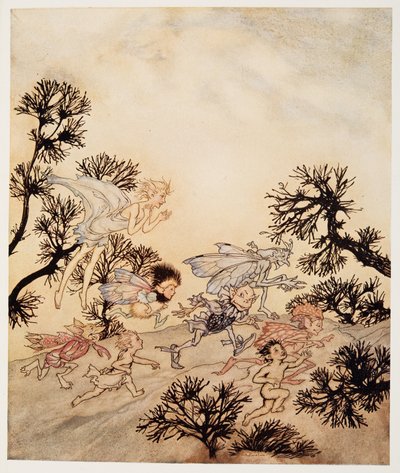 来自我的妖精，他们用干痉挛磨伤关节，来自William Shakespeares The Tempest，pub的插图。 1926年 作者 Arthur Rackham