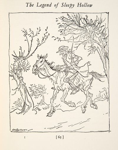 Ichabod Crane从无头骑士身上逃脱，来自Washngton Irving（1783  -  1859），酒吧的Sleepy Hollow传奇。 1928年 作者 亚瑟·拉克汉姆（Arthur Rackham）