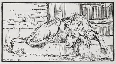 老苏丹》中的狗的插图。 作者 亚瑟·拉克汉姆（Arthur Rackham）