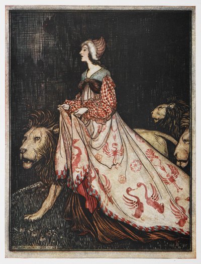 女士与狮子》中的插图。 作者 亚瑟·拉克汉姆（Arthur Rackham）