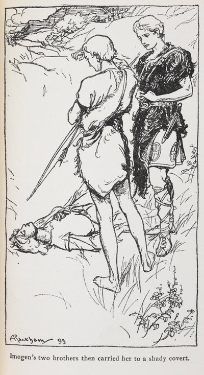 《辛白林》中伊莫金和她的兄弟的插图。 作者 亚瑟·拉克汉姆（Arthur Rackham）