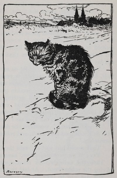 不来梅城镇音乐家》中的猫的插图。 作者 亚瑟·拉克汉姆（Arthur Rackham）