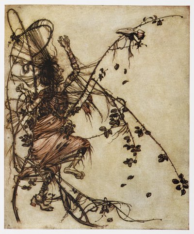 甜心罗兰描绘的一个被困在荆棘中的男人的插图。 作者 Arthur Rackham
