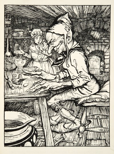 Lay !,咆哮着巨人，然后母鸡立即从The Arthur Rackham Fairy Book酒吧里放下一枚纯金蛋。 1933年 作者 亚瑟·拉克汉姆（Arthur Rackham）