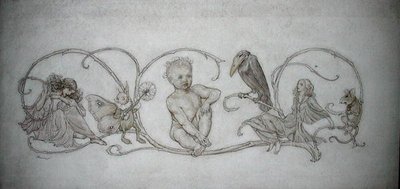 彼得-潘，《彼得-潘在伦敦肯辛顿花园》的插图，1906年出版（纸上笔墨和水彩）。 作者 亚瑟·拉克汉姆（Arthur Rackham）