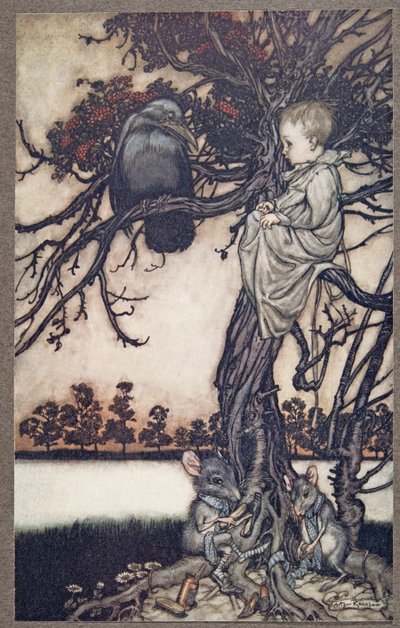 将他的奇怪案例放在Old Solomon Caw之前，由JM Barrie（1860  -  1937年）在肯辛顿花园的Peter Pan，酒吧。 1906年 作者 亚瑟·拉克汉姆（Arthur Rackham）
