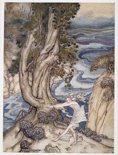 重新进入Ariel就像一个水仙女，来自William Shakespeares The Tempest，pub的插图。 1926年 作者 Arthur Rackham