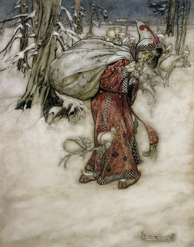 圣诞老人，插图来自Arthur Rackhams图片集，1907年，1913年出版（钢笔，墨水和纸张上写着） 作者 亚瑟·拉克汉姆（Arthur Rackham）