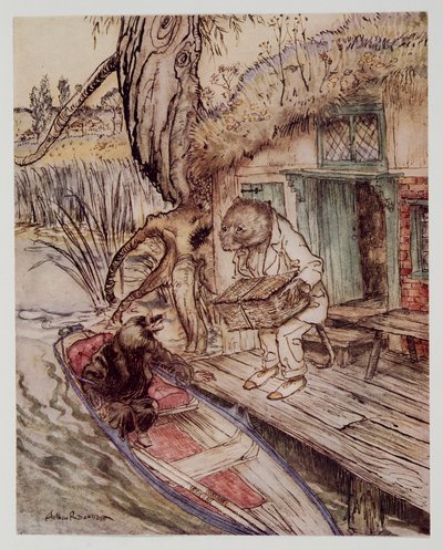 在你的脚下，当他从Kenneth Grahame（1859  -  1932年），酒吧里，从Willows的风中传入船中时，他向鼹鼠观察。 1940年 作者 亚瑟·拉克汉姆（Arthur Rackham）