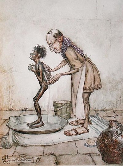 布莱克摩尔，来自《伊索寓言》的插图，由海涅曼出版。 作者 亚瑟·拉克汉姆（Arthur Rackham）