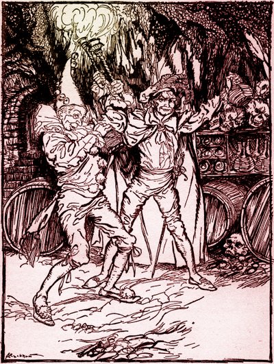 埃德加-爱伦-坡的 "阿蒙提拉多之桶"。 作者 亚瑟·拉克汉姆（Arthur Rackham）