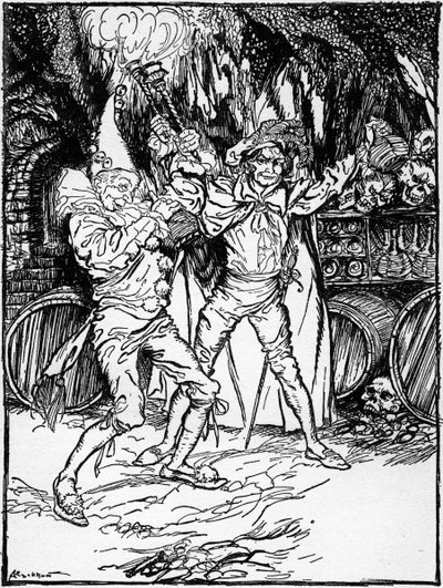 埃德加-爱伦-坡的 "阿蒙提拉多之桶"。 作者 亚瑟·拉克汉姆（Arthur Rackham）